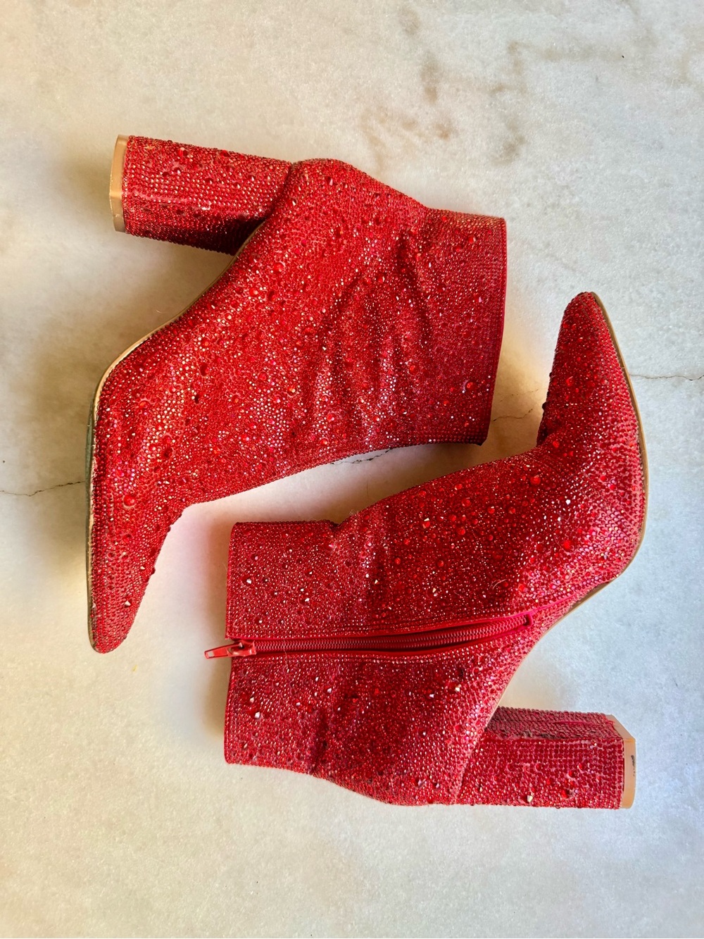 Betsy Johnson Red Crystal Embellished Ankle Boots